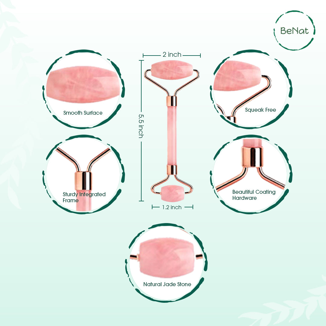 Rose Quartz Face Roller - in use